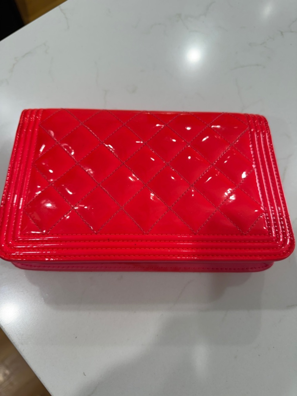 CHANEL Quilted Patent Clutch in Bright Red with Gold-Tone CC Lock - Picture 7 of 8